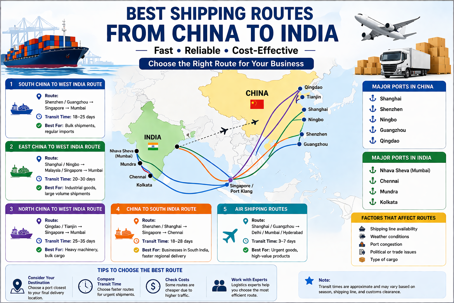 Best shipping routes from China to India infographic showing sea and air routes, major ports, and transit times between key locationsBest shipping routes from China to India infographic showing sea and air routes, major ports, and transit times between key locationsBest shipping routes from China to India infographic showing sea and air routes, major ports, and transit times between key locationsBest shipping routes from China to India infographic showing sea and air routes, major ports, and transit times between key locations